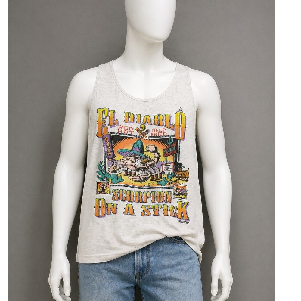 Vintage El Diablo Scorpion On A Stick Tank Top Graphic XL White USA 90s